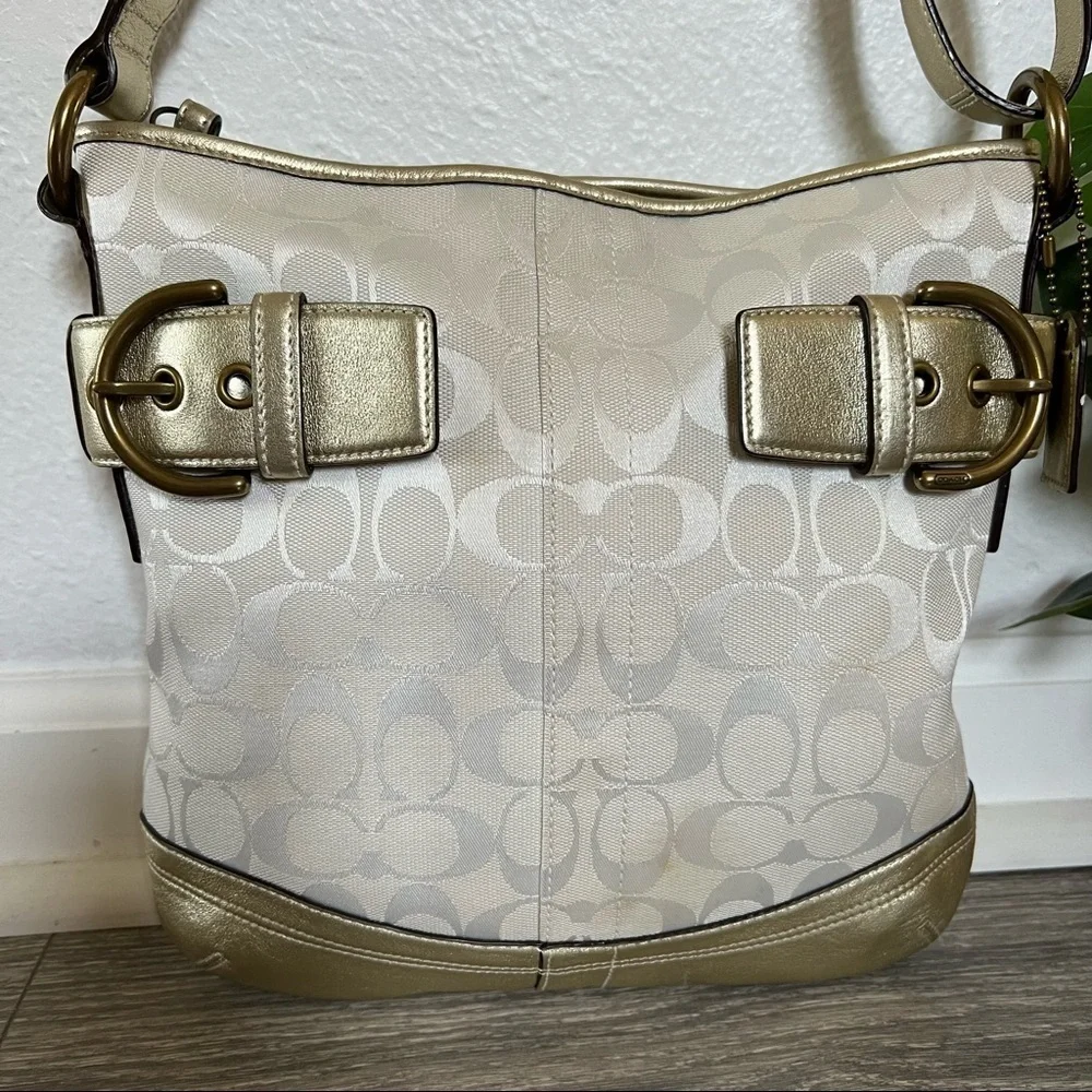 Coach signature monogram canvas gold/white combo